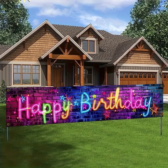 1pc, 2D/Flat Neon Happy Birthday Banner - Versatile Party Decoration And Photo Backdrop For All Birthday Themes. Polyester Material, No Power Required, Perfect For Indoor/Outdoor Use
