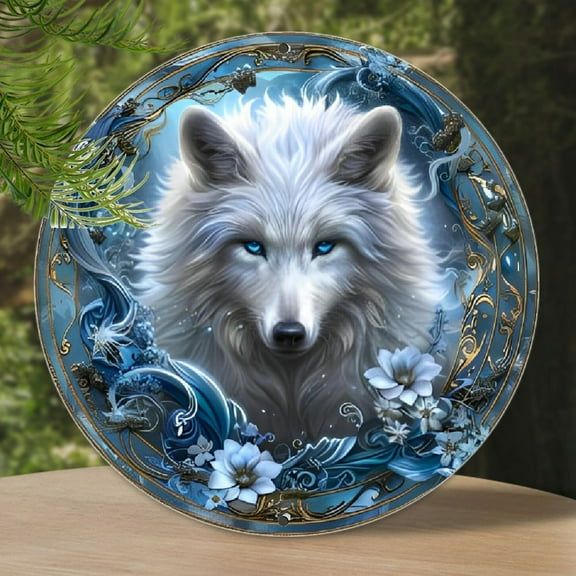 1pc, 2D Flat Print, Round Aluminum Sign Wall art, Vintage Metal Sign, Wolves Themed, for Bar Kitchen Coffee home room living room office decor, party decor, Halloween Gifts, Christmas Gifts, 8x8 Inch