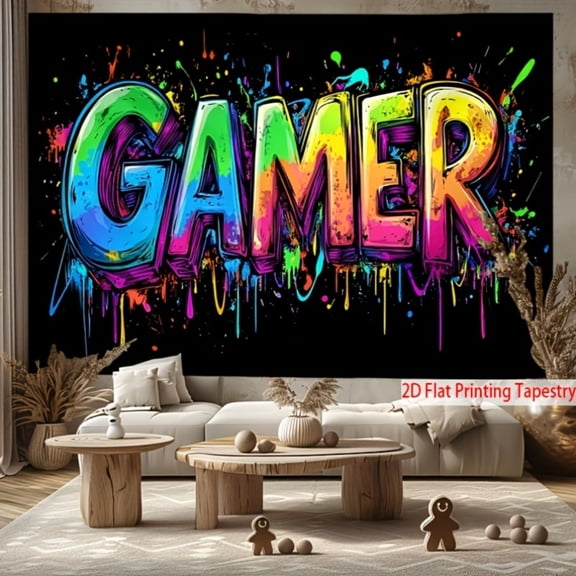 1pc 2D Flat Printing Gamer Cool Print Tapestry Wall Hanging Blanket Curtain Suitable for Bedroom Living Room Gaming Room Decor with Free Additions