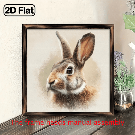 1pc 2D Flat Rustic Rabbit Wood Framed Wall Hanging Wood Frame Rabbit ...