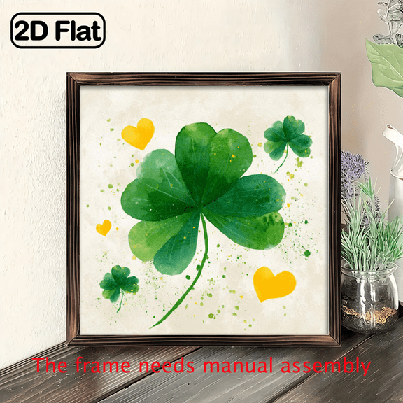 1pc 2D Flat Rustic Wood Framed Shamrock Sign Wall-Mountable Lucky Irish Decor Suitable for St Patrick'S Day, Spring Party, Contemporary Style, Reusable, Wood Frame, 8x8 inch