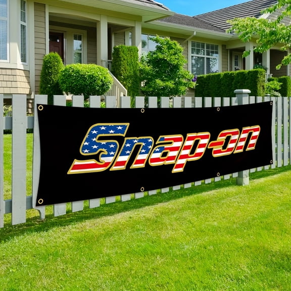 1pc 2D Flat Snap On Banner 60x240cm with 8 Grommets - Patriotic American Flag Design, Bold "SNAP ON" Graphic, Single-Sided Printed Polyester Fabric, for Home, Garden, Party & All-Season Decorations