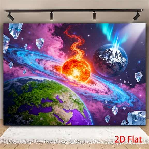 1pc 2D Flat Universe Planet Tapestry, Showcasing The Marvelous Scenes of The Sun, Earth, And Glacier Nebula, Suitable for Living Room, Bedroom, And Office Decoration