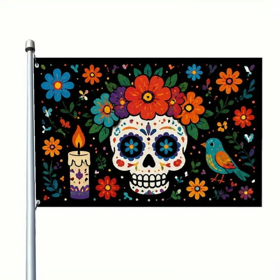 1pc 2D Flat Vibrant Sugar Skulls Double-Sided Flag Day of the Dead Unique Designs Home Parties Gatherings Seasonal Decorations Various Locations