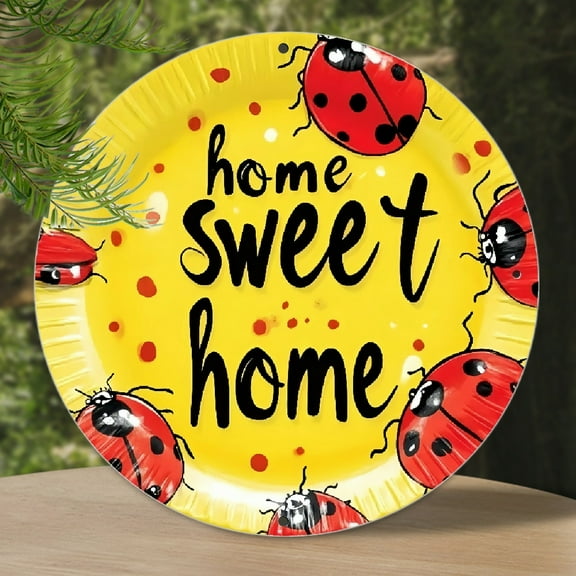 1pc 2D Flat, Vintage Home Sweet Home Decorative Sign - Waterproof Aluminum Round Wall Art with Ladybug Design, 8x8, Perfect for Room, Bedroom, or Doorway Decor, Ideal Gift for Women, Cute Room Decor,