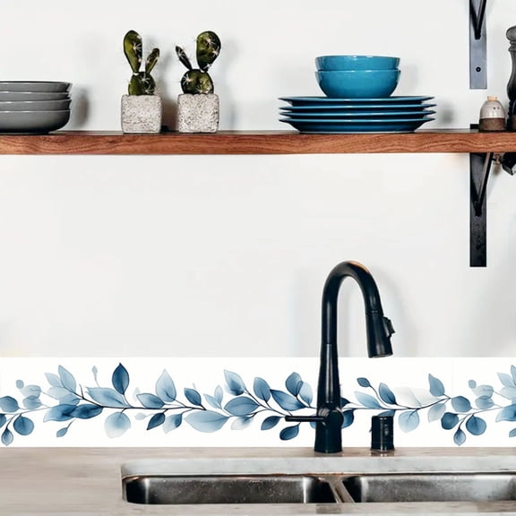 1pc, 2D/Flat, fresh blues branch and leaf pattern self-adhesive skirting wall wallpaper, peelable and pastable wall border decorative strips, skirting board renovation stickers, home decorations, 3.9