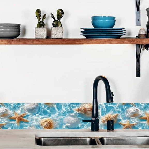 1pc, 2D/Flat, fresh seawater shell starfish pattern self-adhesive waistline wall wallpaper, peelable and pastable wall frame decorative strips, skirting board renovation stickers, home decoration, 3.