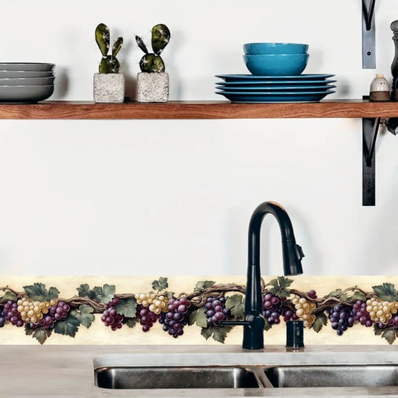 1pc, 2D/Flat, retro country grapevine pattern self-adhesive waistline wall wallpaper, peelable and pastable wall border decorative strips, skirting board renovation stickers, home decoration, 3.9196