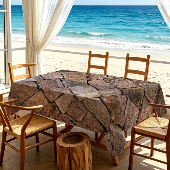 1pc 2D Rustic Cracked Granite Stone Tablecloth, Patio Kitchen Holiday Gathering Dining Table Decor, Thanksgiving & Christmas Gifts