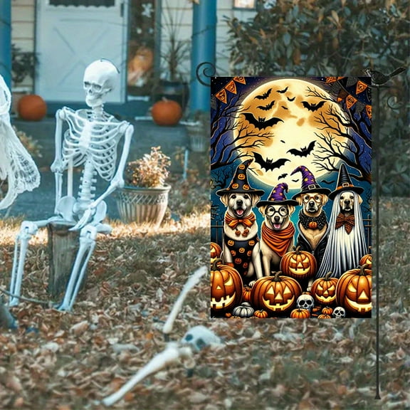 1pc 2D flat Charming Dog Garden Flag - Easy to install, perfect for garden courtyard decoration. Cute designs featuring dogs in Halloween costumes - add a festive atmosphere to your garden.