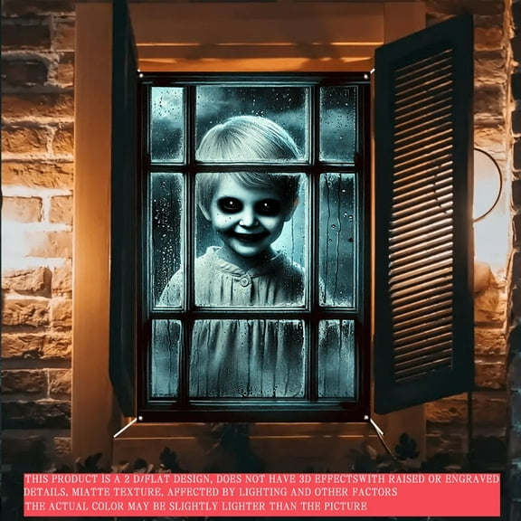 1pc 2D flat banners Halloween horror window decoration, doll, haunted house decoration, party supplies, indoor and outdoor use, entrance/room/garden horror party decoration, window decoration, no pow