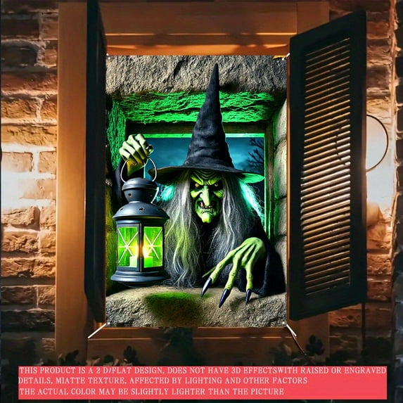 1pc 2D flat bannersbanners Scary witch polyester window decorations, Halloween door and window decorations, indoor/outdoor party supplies, Halloween decorations, 31*47inch