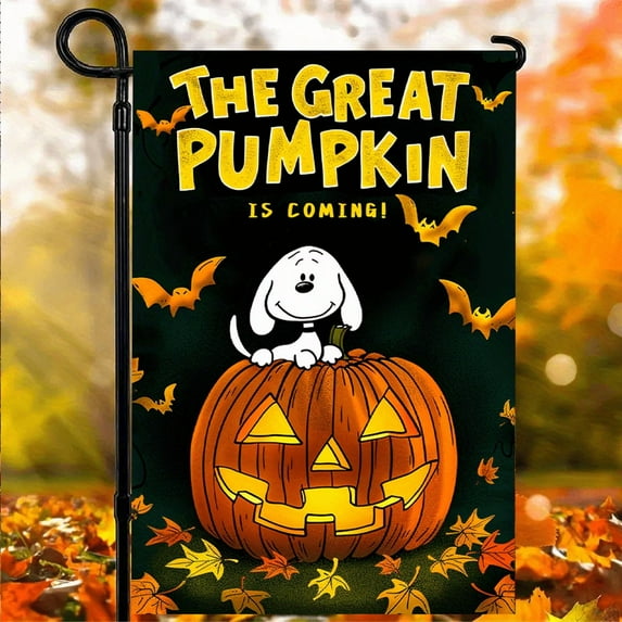 "1pc 2D flat" features the charming "Great Pumpkin is coming!" The designed garden flag is an ideal choice for decorating gardens, courtyards, and outdoor Spaces, enhancing your Halloween decor. Doub
