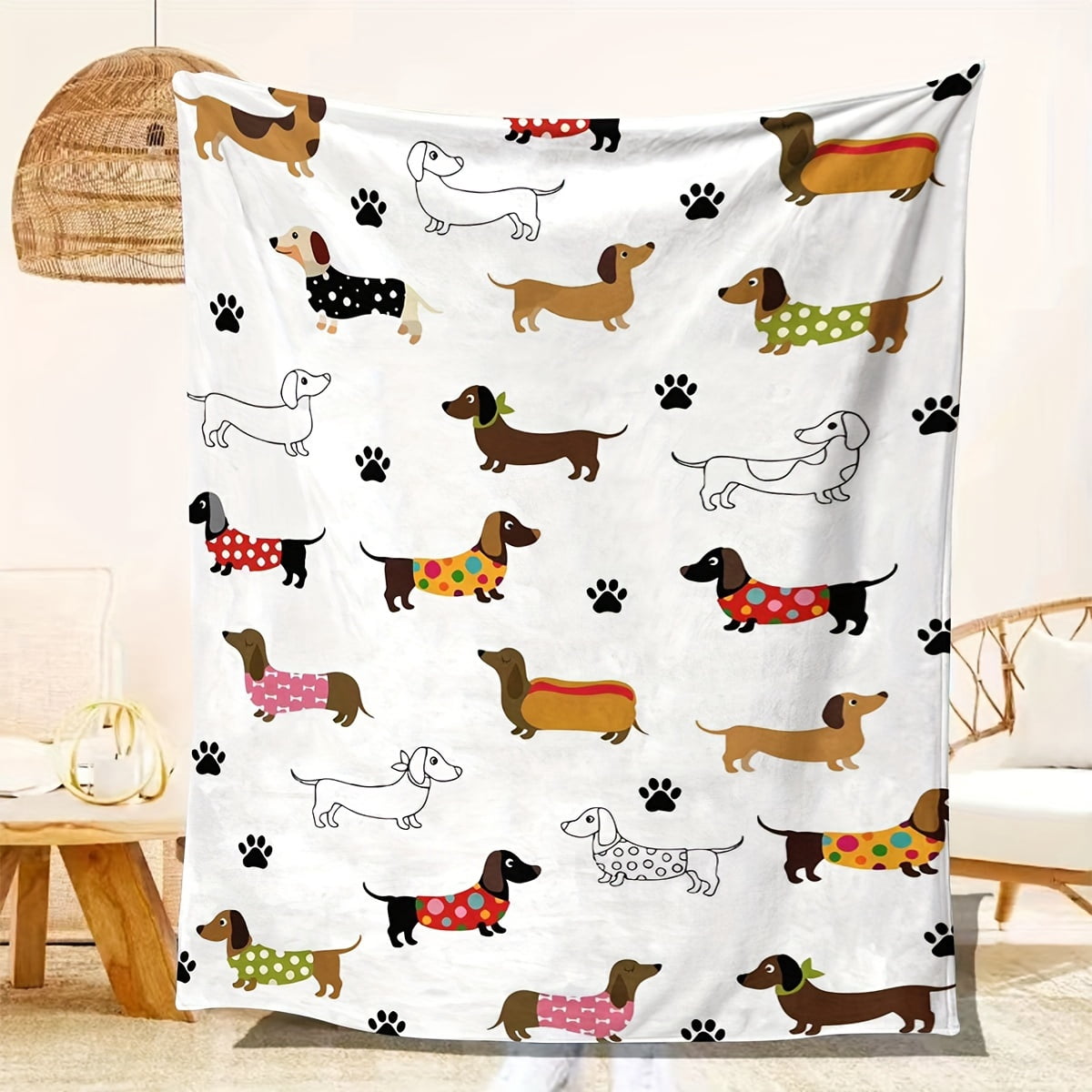 1pc 2DDog Christmas Dachshund Print Blanket - Ultra-Soft Flannel Throw Blanket - Perfect Gift for Dog Lovers, Cozy & Warm for All Seasons, Versatile Use Dog Blanket Furry Blanket