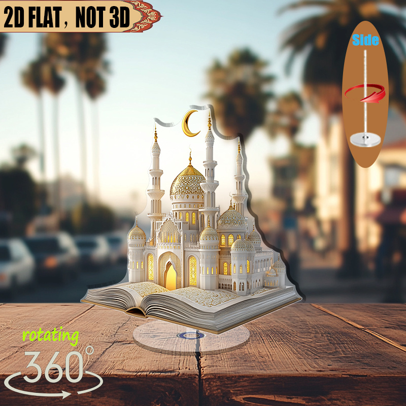 Display For Mosque 1pc 2d flat Rotating acrylic display featuring a majestic mosque ...