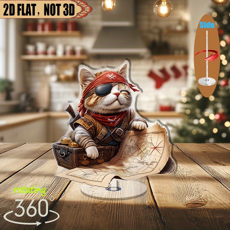 1pc 2d flat Rotating acrylic display featuring a pirate cat with a ...