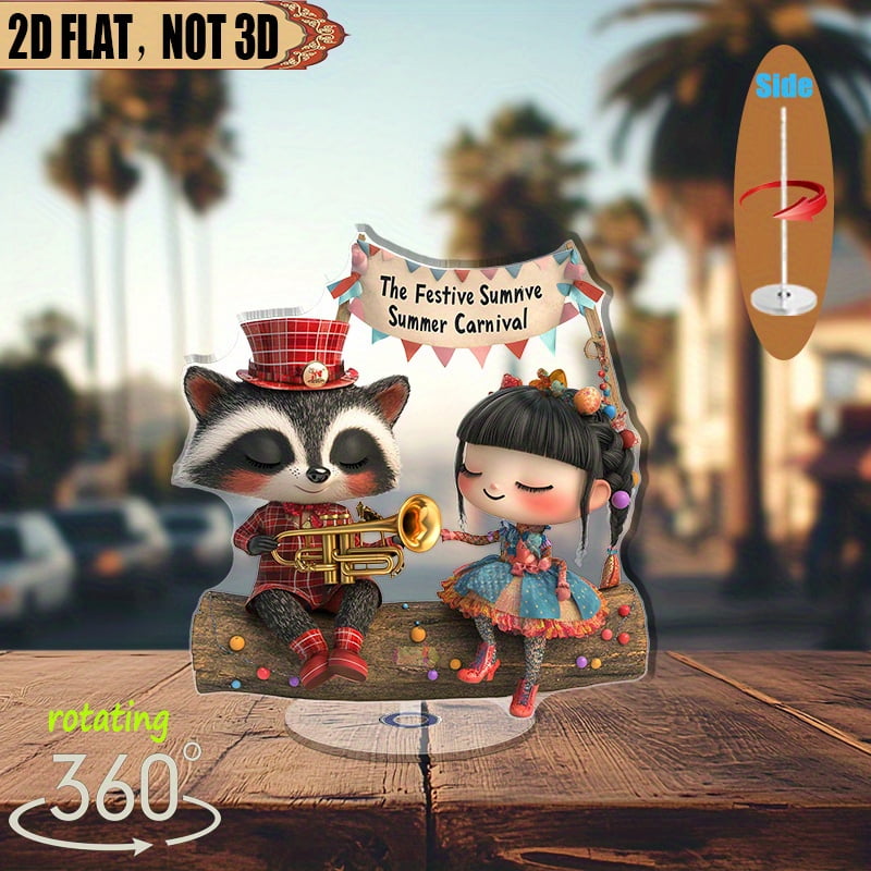 1pc 2d flat Rotating acrylic display featuring a charming raccoon in ...