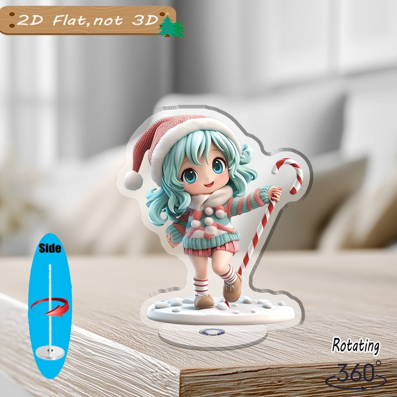 1pc 2d flat Rotating acrylic display featuring a chibi-style girl in a ...
