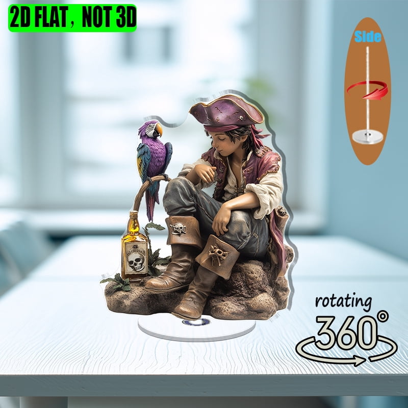1pc 2d flat Rotating acrylic display featuring a pirate boy adjusting ...