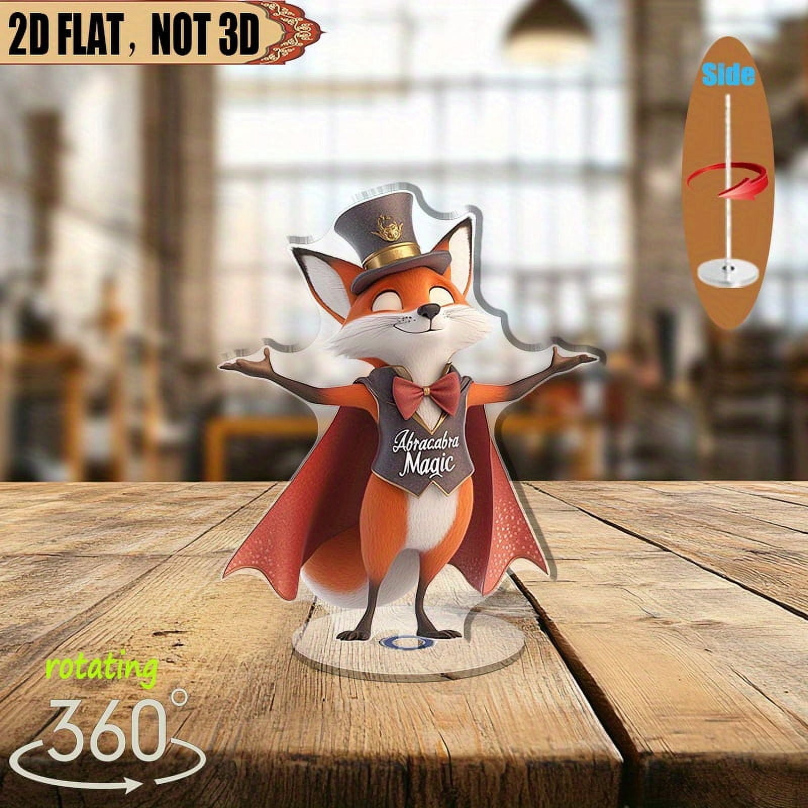 1pc 2d flat Rotating acrylic display featuring a playful fox in a ...