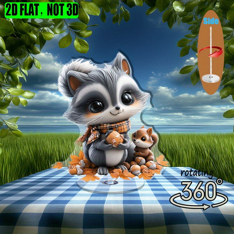 1pc 2d flat Rotating acrylic display featuring a playful raccoon with a ...