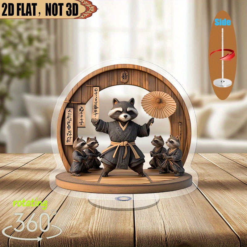 1pc 2d flat Rotating acrylic display featuring a skilled raccoon in a ...