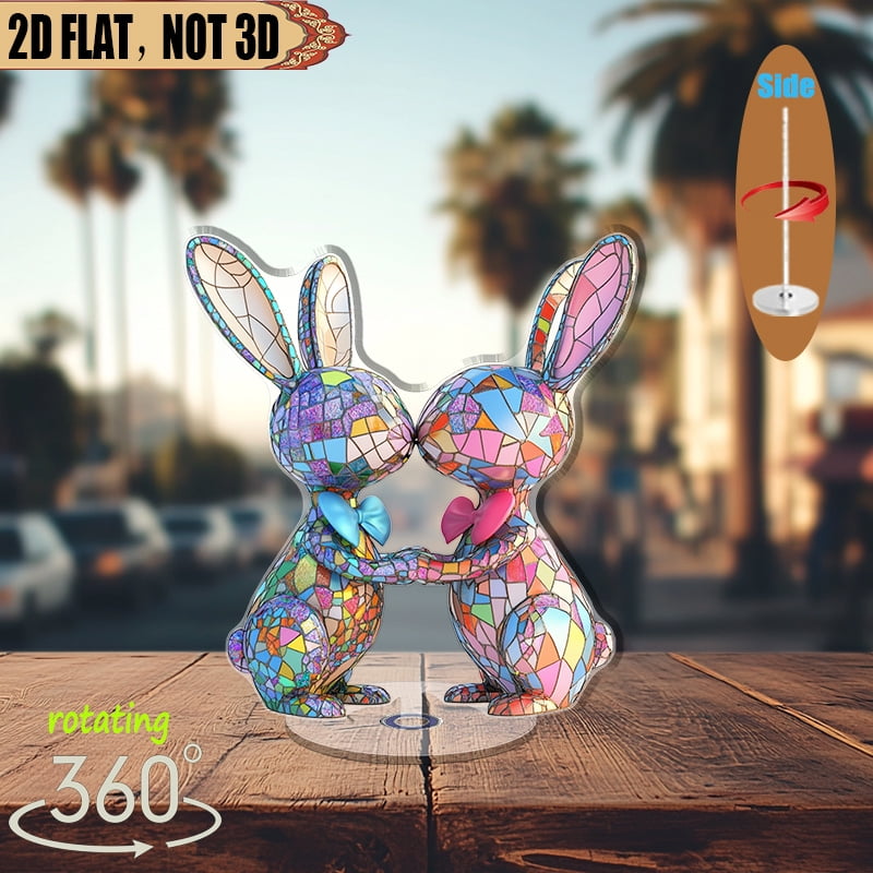 1pc 2d flat Rotating acrylic display featuring two rabbits touching ...