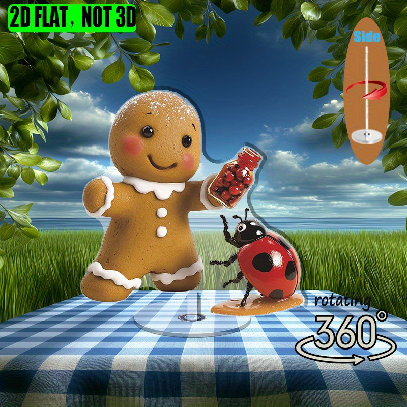 1pc 2d flat Rotating acrylic display featuring a whimsical gingerbread ...