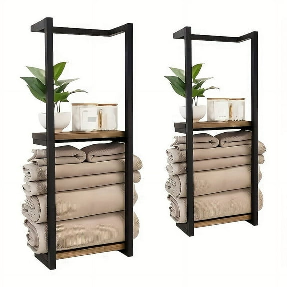 2-Layer Wall Mounted Towel Rack with Shelves (1pc/2pcs) - Elegant Metal ...