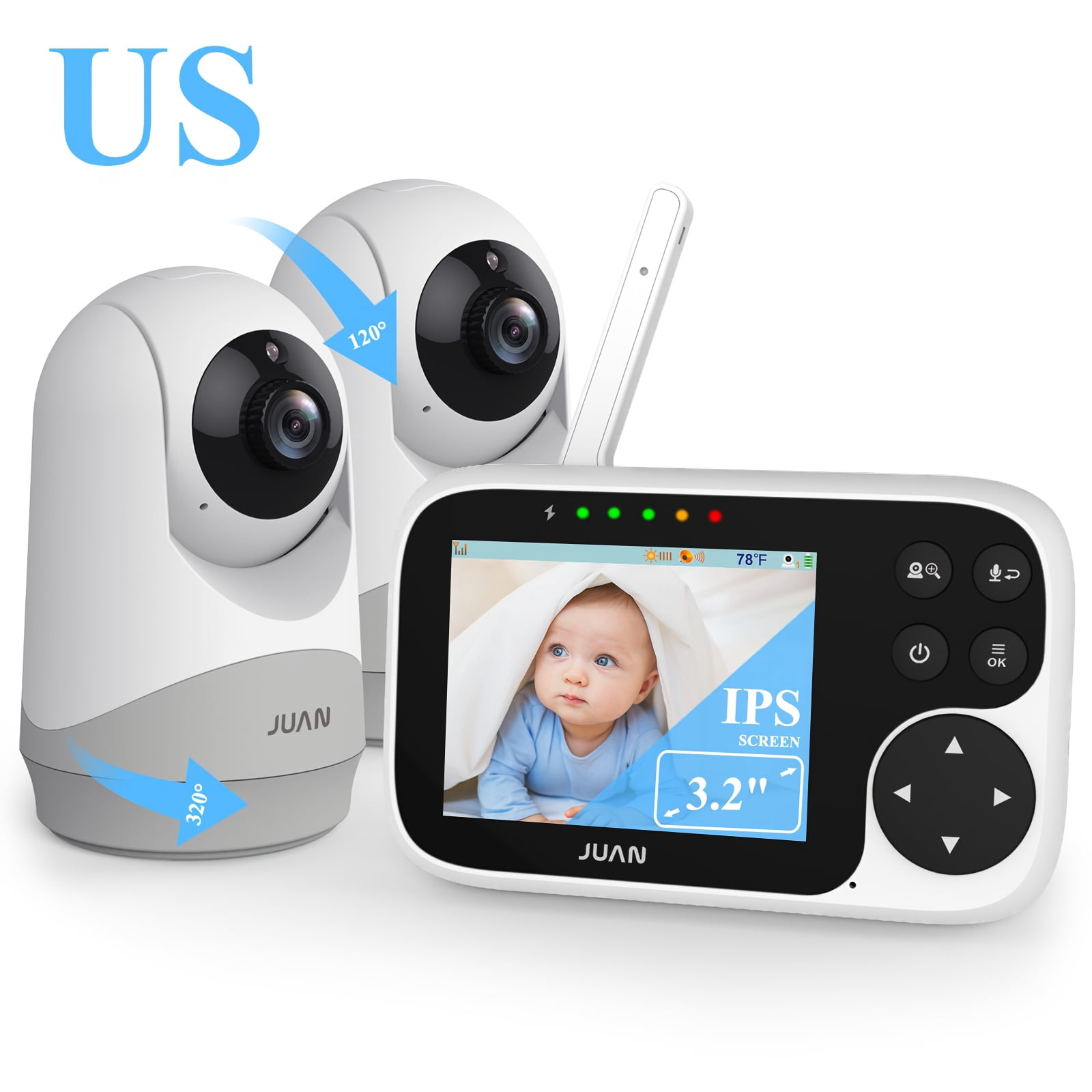 1pc/2pcs 320° Camera Monitor Security with Camera Night Vision, No Wifi, 3.2" IPS LCD Screen, 2-Way Talk, VOX Mode, Feeding Reminder Temperature Sensor And 8 Lullabies As Christmas New Year Gift
