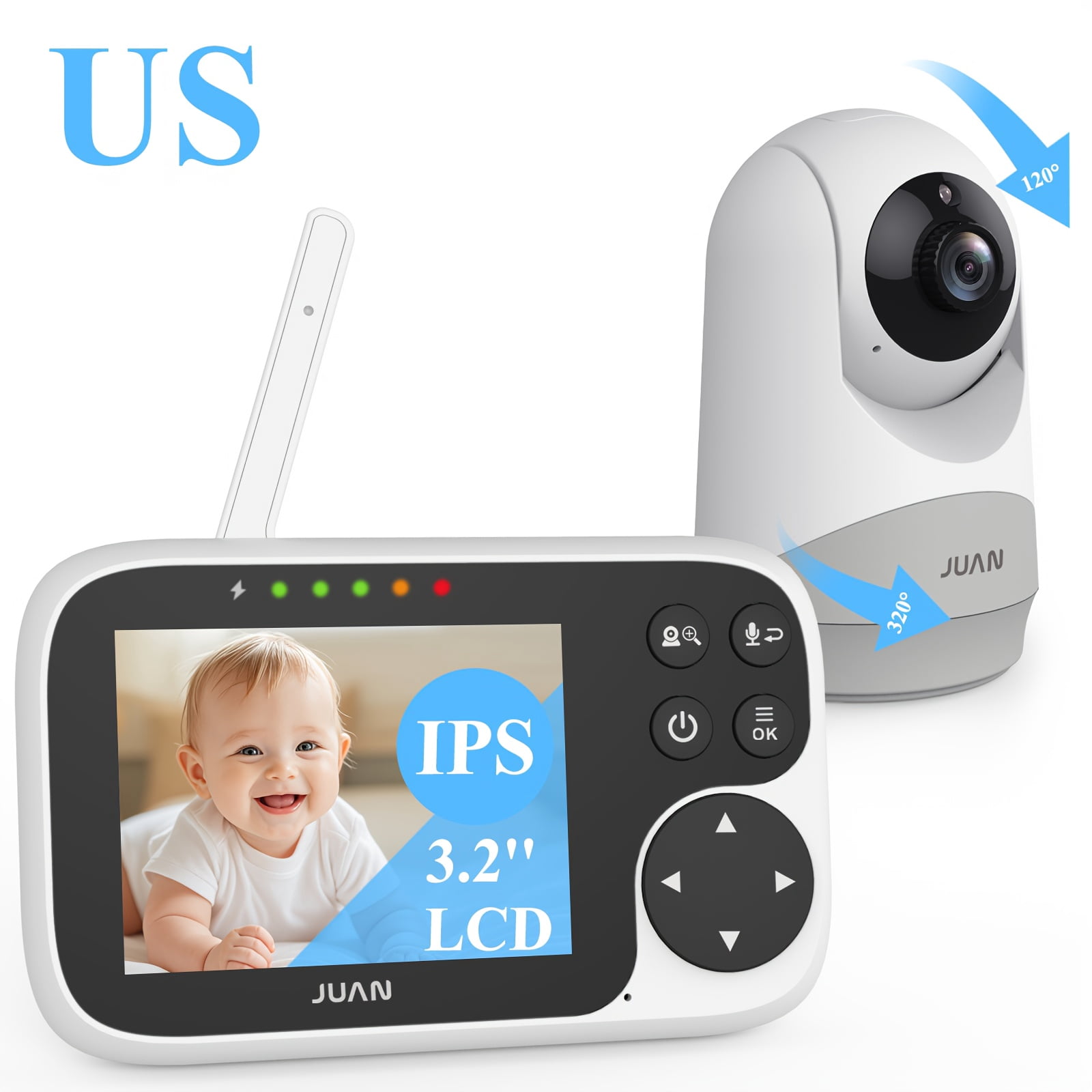 1pc/2pcs 320° Camera Monitor Security with Camera Night Vision, No Wifi, 3.2" IPS LCD Screen, 2-Way Talk, VOX Mode, Feeding Reminder Temperature Sensor And 8 Lullabies As Christmas New Year Gift