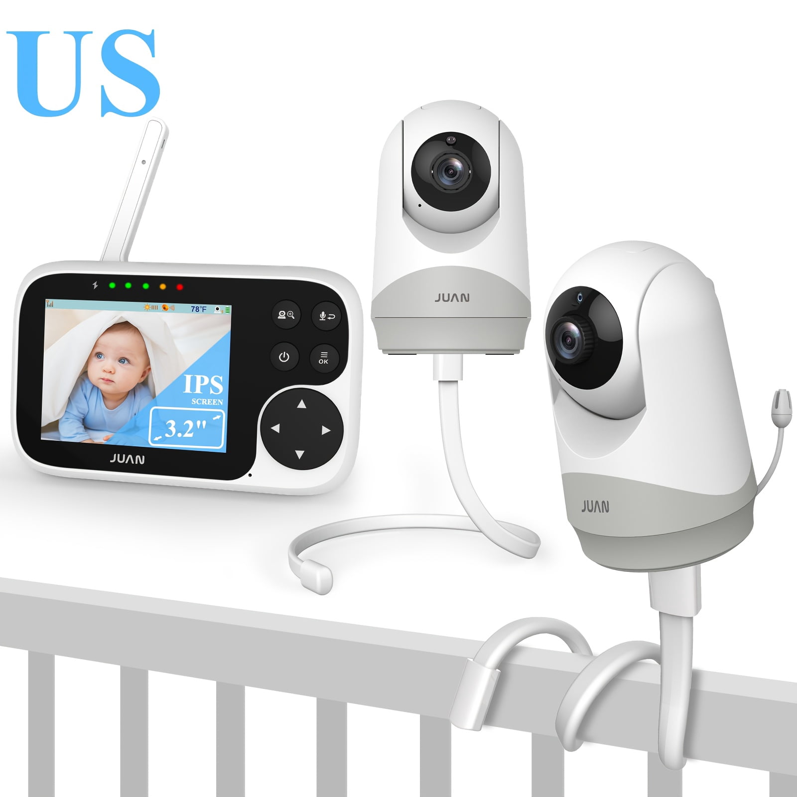 1pc/2pcs 320° Camera Monitor Security with Camera Night Vision, No Wifi, 3.2" IPS LCD Screen, 2-Way Talk, VOX Mode, Feeding Reminder Temperature Sensor And 8 Lullabies As Christmas New Year Gift
