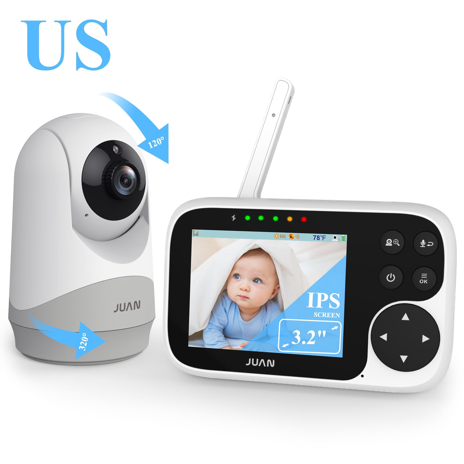 1pc/2pcs 320° Camera Monitor Security with Camera Night Vision, No Wifi, 3.2" IPS LCD Screen, 2-Way Talk, VOX Mode, Feeding Reminder Temperature Sensor And 8 Lullabies As Christmas New Year Gift