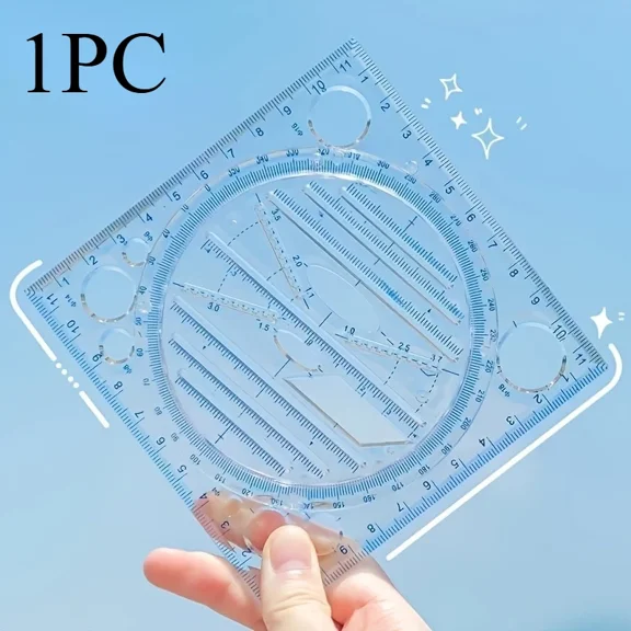 1pc/2pcs Multifunctional Rotatable Drawing Template Geometric Measuring Tool for Painting and Art Design, Office & Student Use