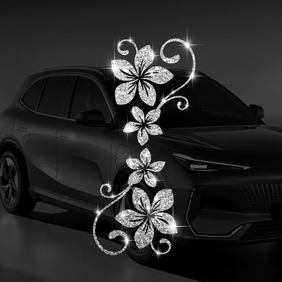 1pc/2pcs Sparkling Four Vine Flowers Car Stickers Sparkling Stickers Plant Flower Patterns Self Adhesive Non Residual Adhesive Easy to Install Suitable for Cars, Motorcycles, Glass Windows, Laptops