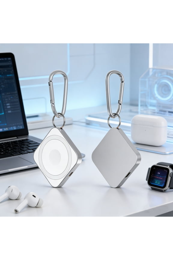 1pc 3 in 1 Portable MagSafe Charger 5000mAh, 15W Fast Wireless Charger for iPhone 15/14/13/12 Series, Apple Watch, AirPods, Mini Keychain Design Power Bank with Dual Ports(Silver)