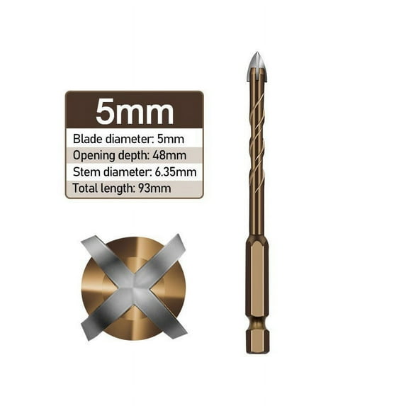 1pc 3-12mm Cross Hex Tile Drill Bit for Glass Ceramic Metal Ceramic Concrete Hole Opener Brick Hard Alloy Triangle Bit Tool Kit 5mm