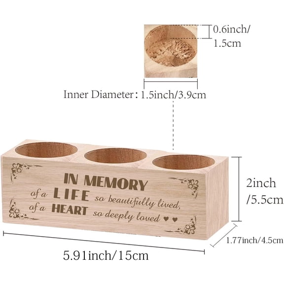 1pc 3 Hole Wood Candle Holders Rectangle with Word Memory Life Heart Word 5.5x15x4.5cm