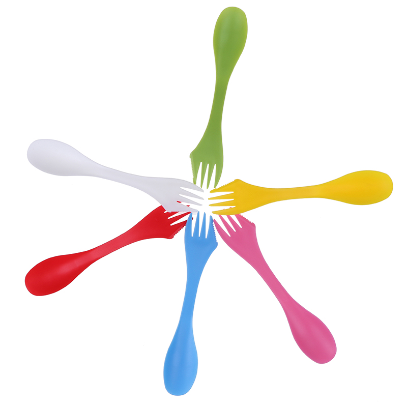 1pc 3 In 1 Spoon Fork Cutter Travel Camping Hiking Picnic Utensils