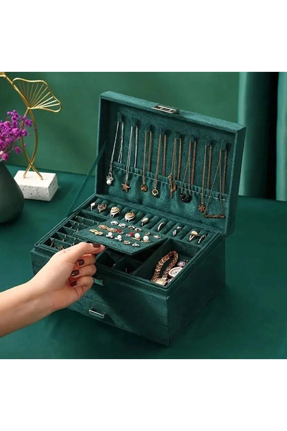 1pc 3 Layer Jewelry Storage Box, Vintage Velvet Lockable Jewelry Box, Storage Organizer For Earrings, Necklaces, Rings, Bracelets, Watches, And Other Accessories Valentine Day