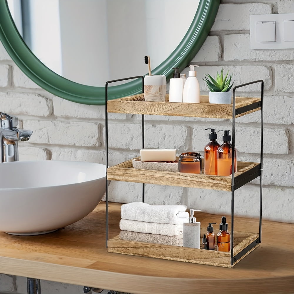 1pc 3 Tier Bathroom Counter Organizer, Wood Bathroom Organizer ...