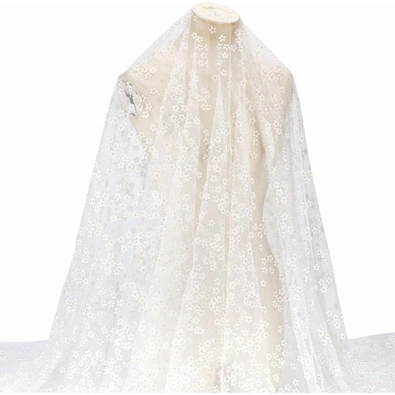 1pc 3 Yards White Flower Mesh Fabric 66 inch Flower Pattern Polyester Sheer Mesh Fabric Garment Cloth Sewing for DIY Romantic Wedding Dress Costume Accessories Veil Home Decor White