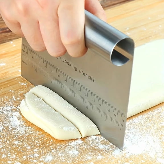 1pc 304 Stainless Steel Bench Scraper & Pastry Cutter - Multifunctional Dough Tool with Built-In Ruler, Ergonomic Handle for Baking, Pie Crusts
