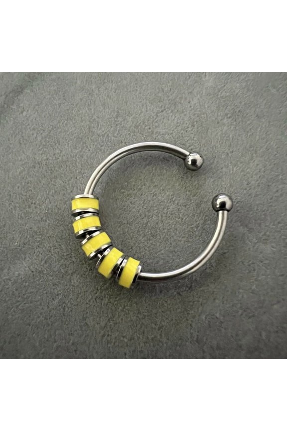 1pc 304 Stainless Steel Enamel Disc Beaded Adjustable Open Rings Relieve Anxiety Cuff Rings Stainless Steel Color Yellow Inner Diameter: Adjustable