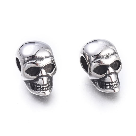 1pc 304 Stainless Steel European Beads Large Hole Beads Skull Head Antique Silver 16x9.5x13mm Hole: 5mm