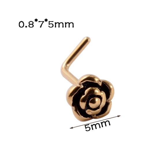 1pc 304 Stainless Steel L Shaped Flower Nose Studs Golden 5mm