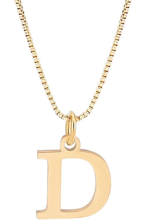 1pc 304 Stainless Steel Letter Pendant Necklaces Brass box Chain Necklaces for Women Lead Free & Nickel Free & Cadmium Free Golden Letter D