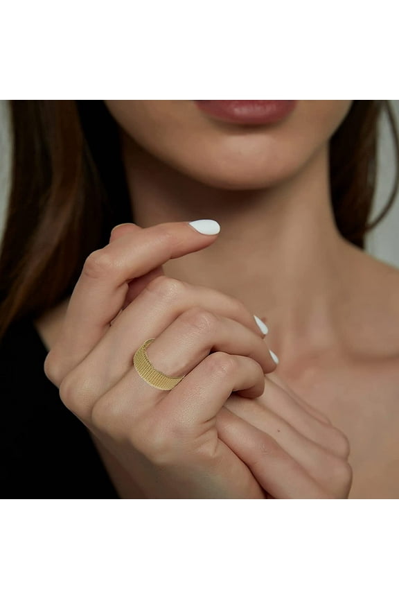 1pc 304 Stainless Steel Mesh Finger Rings for Women Men Golden 8mm US Size 10 1/4(19.9mm)