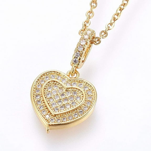 1pc 304 Stainless Steel Necklaces with Cubic Zirconia Heart Golden 17.71 inch(45cm) : 14x12.5x2.5mm