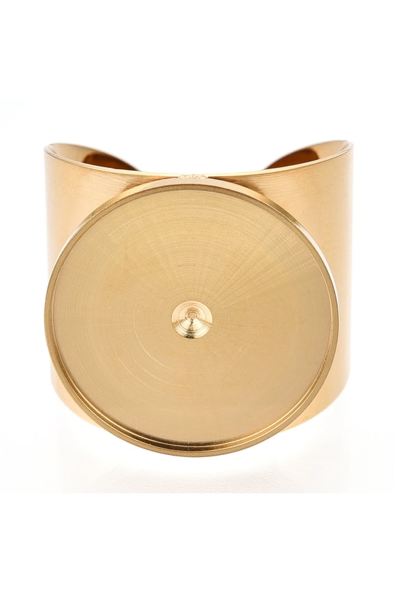 1pc 304 Stainless Steel Open Cuff Finger Ring Cabochon Settings Flat Round Golden US Size 8(18.1mm) Tray Diameter: 18mm inner diameter: 17mm for DIY